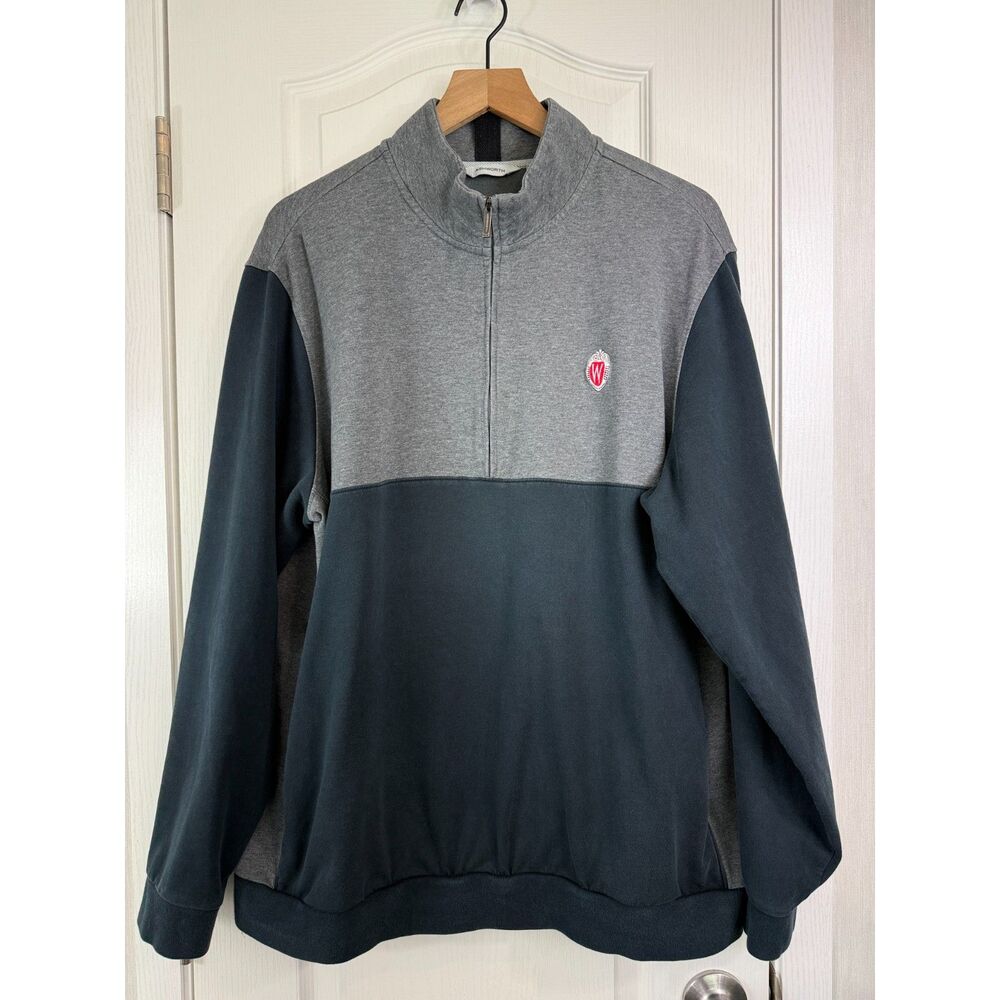 Ashworth Wisconsin Badgers 1/4 Zip Pullover Sweatshirt Gray Black XL Golf